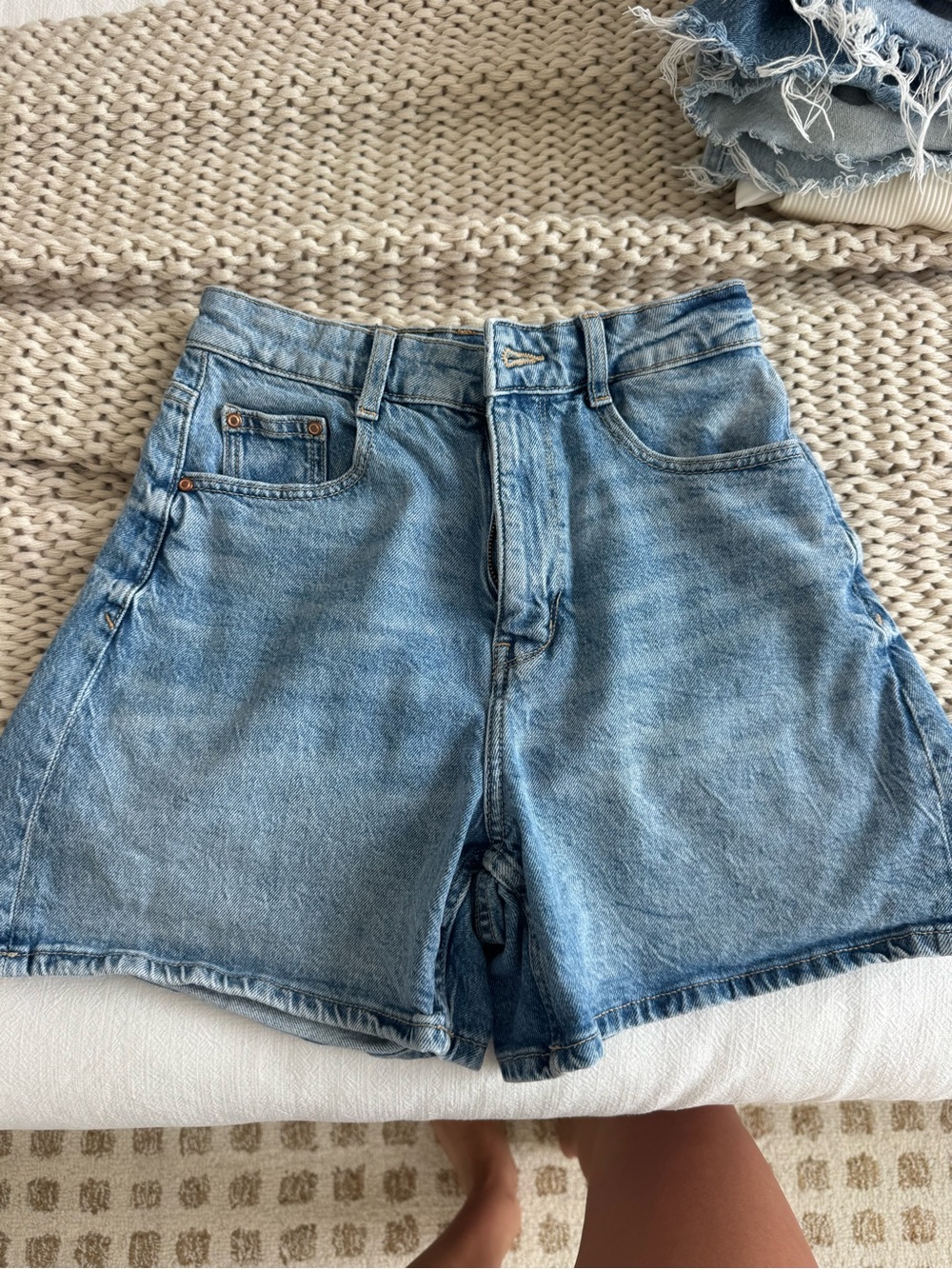 Zara Light Blue High-Waist Denim Shorts